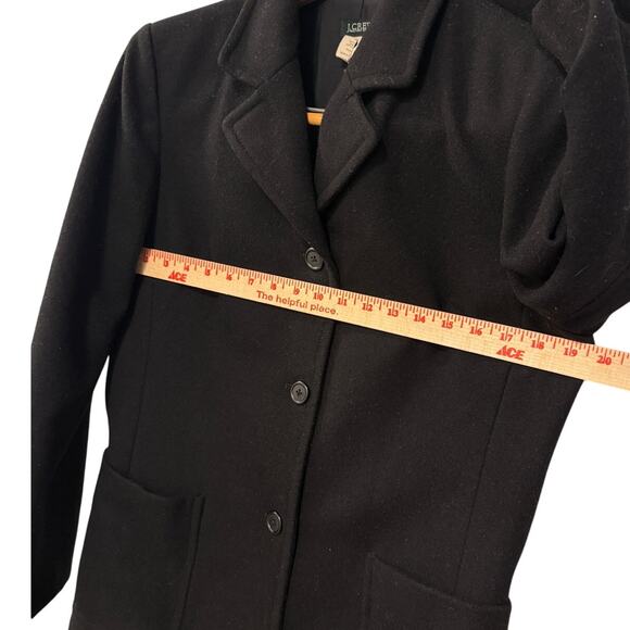 J Crew L 100% Wool Trench Coat $248 Patch Pockets Button Front Long Jacket Black - Picture 7 of 9